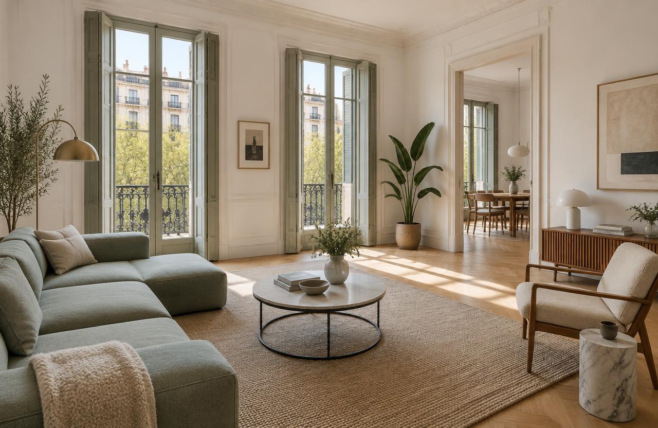 Synthetic concept of a bright shared living room